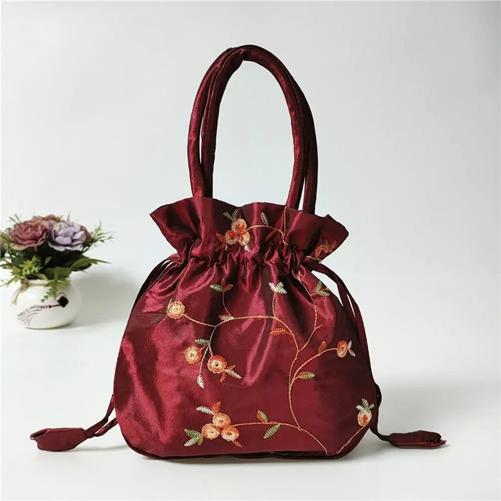 Ethnic Style Cosmetic Bag Embroidery Small Storage Bags Jewerly Packing Bag Hanfu Drawstrings Bags Women Flower Handbags