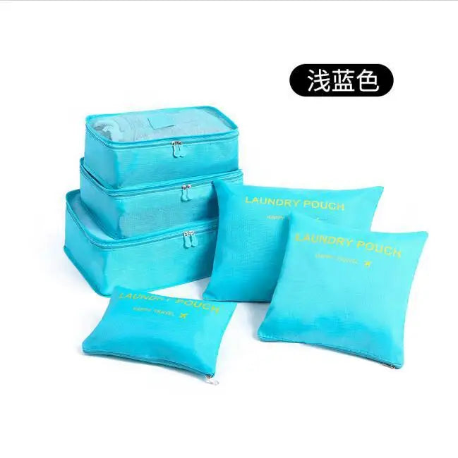 6 PCS Sac de rangement de voyage Ensemble pour vêtements Organisateur ridy Garde-robe Valise Pouch Unisexe Multifonction Emballage Cube Sac Kit de voyage