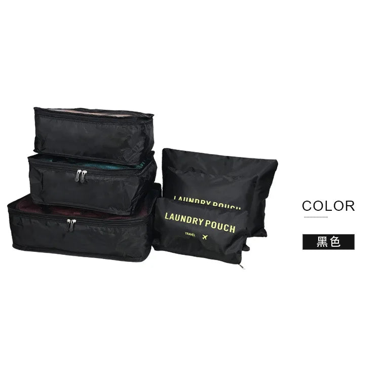 6 PCS Sac de rangement de voyage Ensemble pour vêtements Organisateur ridy Garde-robe Valise Pouch Unisexe Multifonction Emballage Cube Sac Kit de voyage
