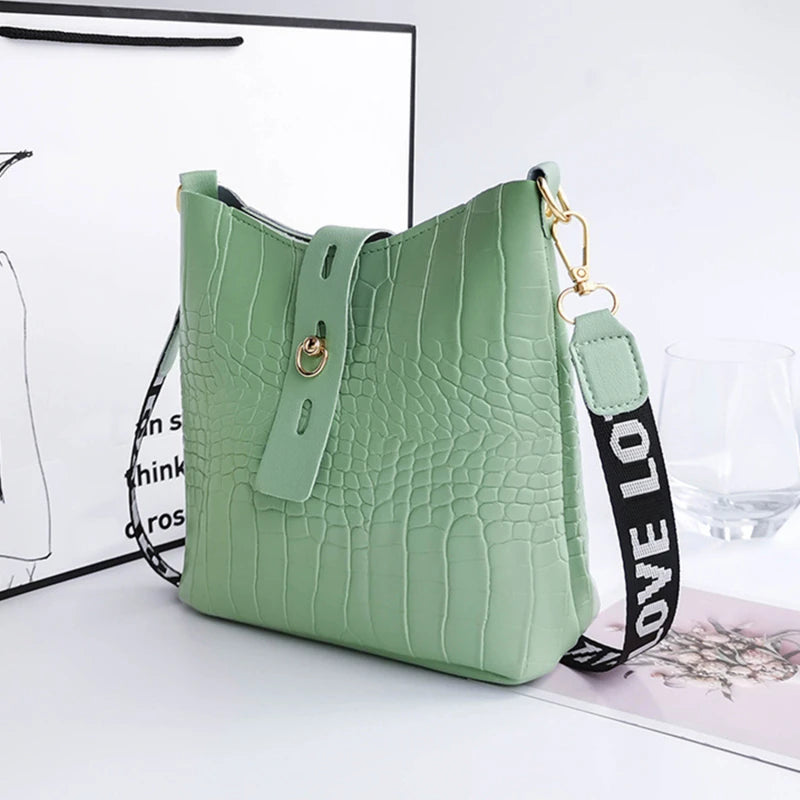 Crocodile Messenger Bags For Women Luxury High Quality Ladies Handbags Bucket Bag Pu Leather Crossbody Shoulder Bag Female