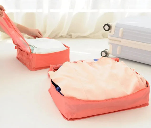 6 PCS Sac de rangement de voyage Ensemble pour vêtements Organisateur ridy Garde-robe Valise Pouch Unisexe Multifonction Emballage Cube Sac Kit de voyage