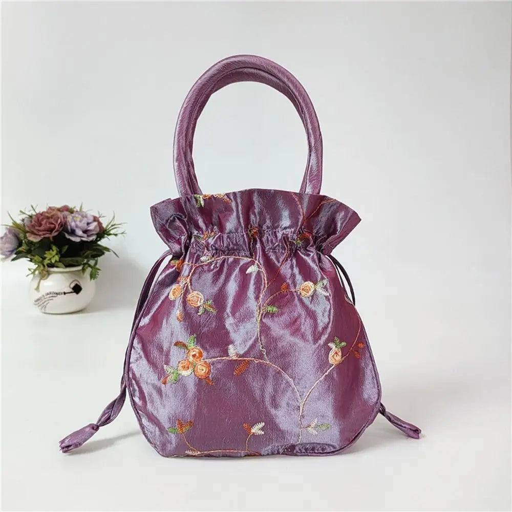 Ethnic Style Cosmetic Bag Embroidery Small Storage Bags Jewerly Packing Bag Hanfu Drawstrings Bags Women Flower Handbags