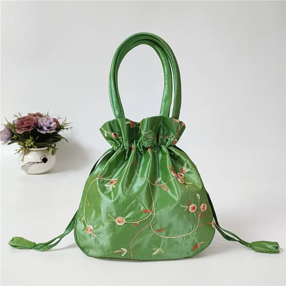 Ethnic Style Cosmetic Bag Embroidery Small Storage Bags Jewerly Packing Bag Hanfu Drawstrings Bags Women Flower Handbags