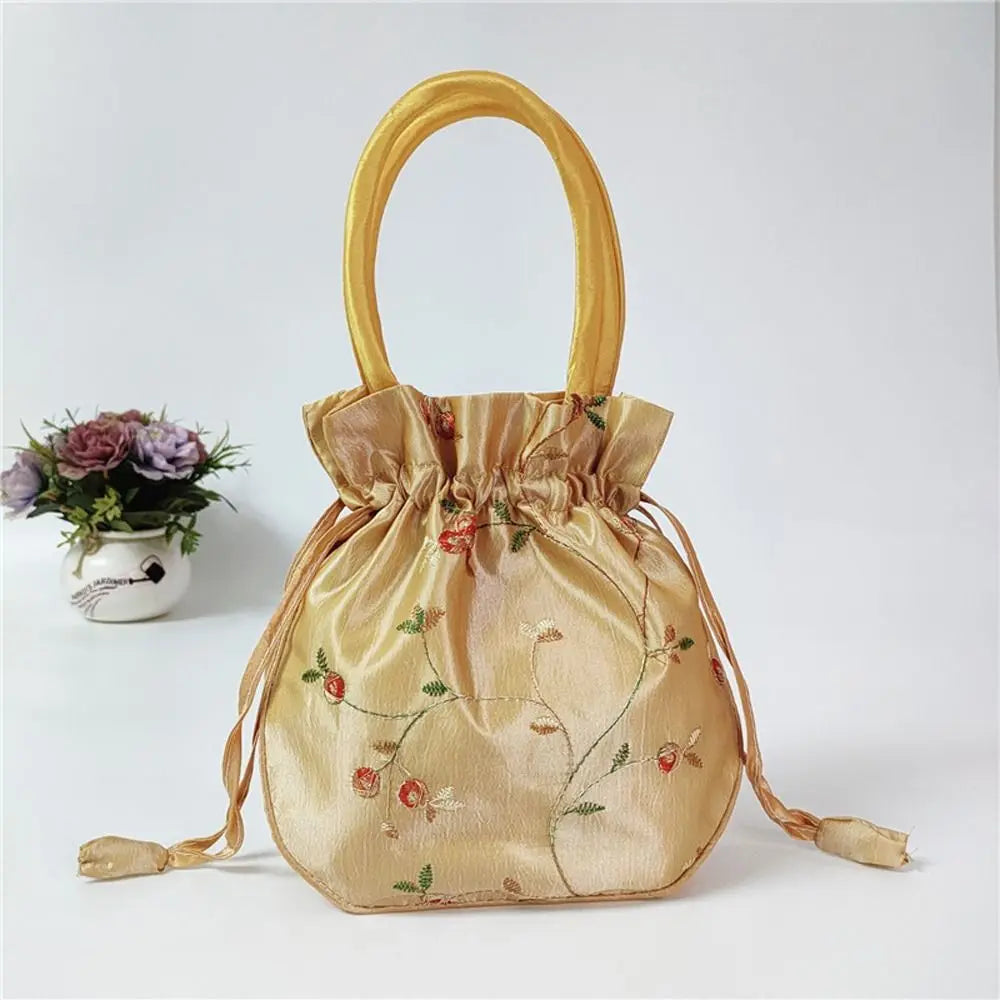 Ethnic Style Cosmetic Bag Embroidery Small Storage Bags Jewerly Packing Bag Hanfu Drawstrings Bags Women Flower Handbags