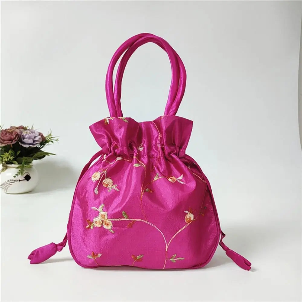 Ethnic Style Cosmetic Bag Embroidery Small Storage Bags Jewerly Packing Bag Hanfu Drawstrings Bags Women Flower Handbags