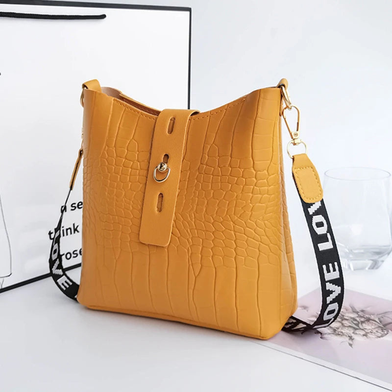 Crocodile Messenger Bags For Women Luxury High Quality Ladies Handbags Bucket Bag Pu Leather Crossbody Shoulder Bag Female