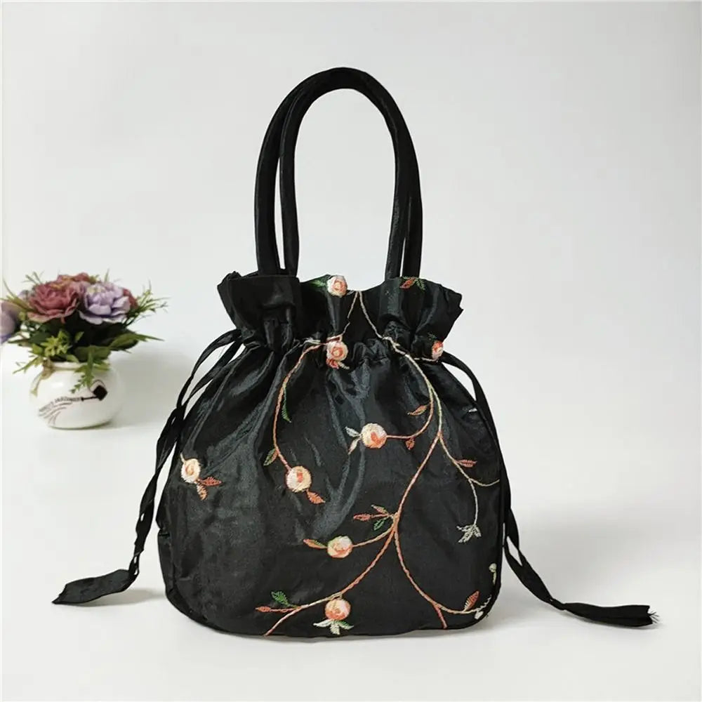 Ethnic Style Cosmetic Bag Embroidery Small Storage Bags Jewerly Packing Bag Hanfu Drawstrings Bags Women Flower Handbags