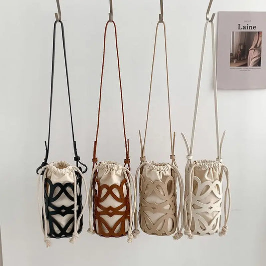 French Trendy Canvas Drawstring Bucket Bag Women's Versatile Shoulder Crossbody Bag Casual Fashionable Gift Item