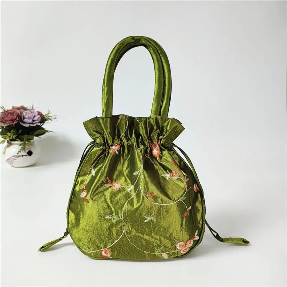 Ethnic Style Cosmetic Bag Embroidery Small Storage Bags Jewerly Packing Bag Hanfu Drawstrings Bags Women Flower Handbags