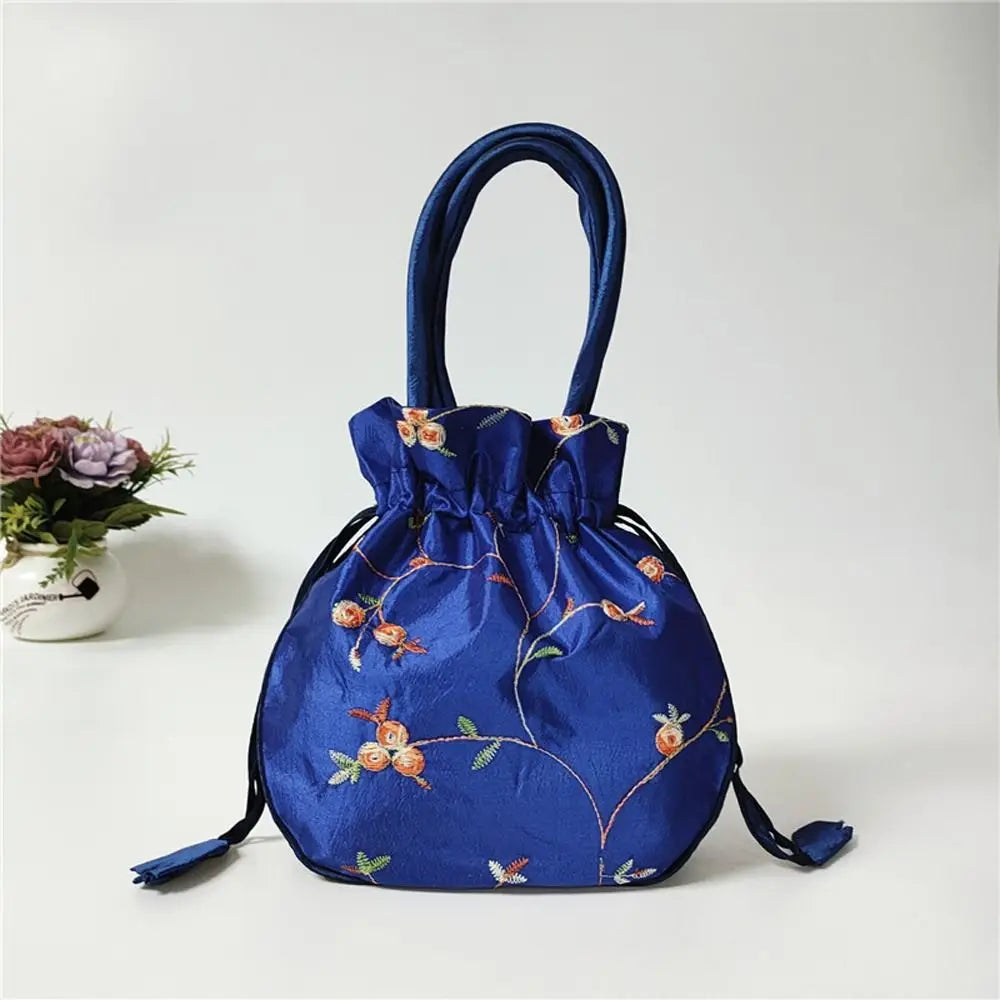 Ethnic Style Cosmetic Bag Embroidery Small Storage Bags Jewerly Packing Bag Hanfu Drawstrings Bags Women Flower Handbags