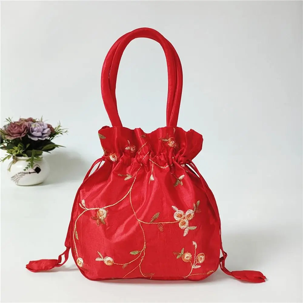 Ethnic Style Cosmetic Bag Embroidery Small Storage Bags Jewerly Packing Bag Hanfu Drawstrings Bags Women Flower Handbags
