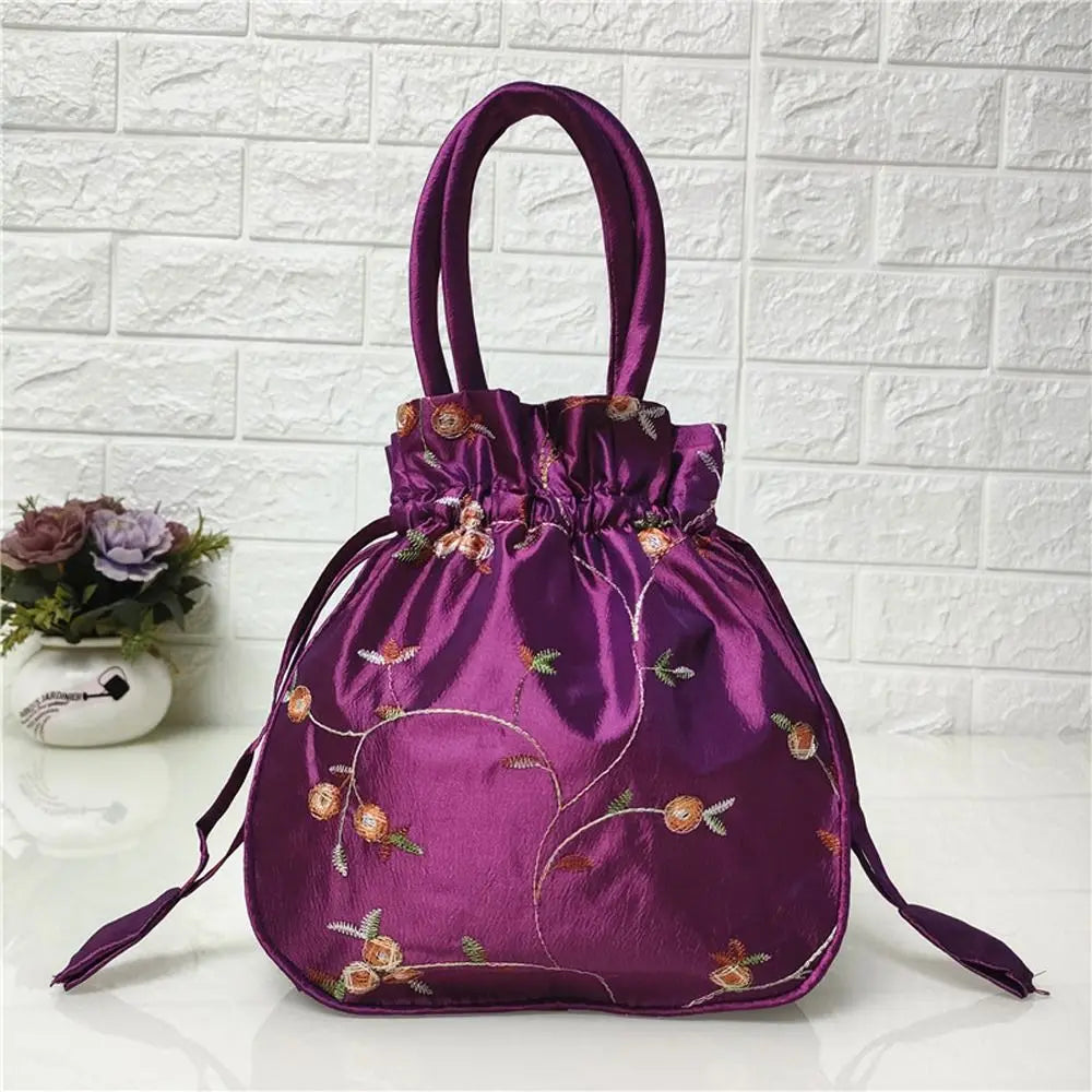 Ethnic Style Cosmetic Bag Embroidery Small Storage Bags Jewerly Packing Bag Hanfu Drawstrings Bags Women Flower Handbags