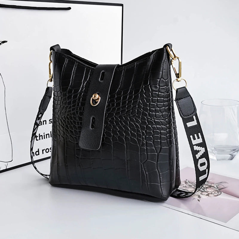 Crocodile Messenger Bags For Women Luxury High Quality Ladies Handbags Bucket Bag Pu Leather Crossbody Shoulder Bag Female