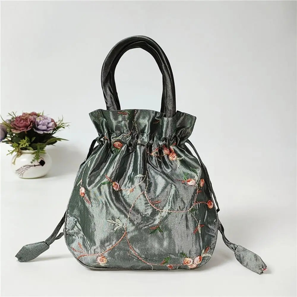 Ethnic Style Cosmetic Bag Embroidery Small Storage Bags Jewerly Packing Bag Hanfu Drawstrings Bags Women Flower Handbags