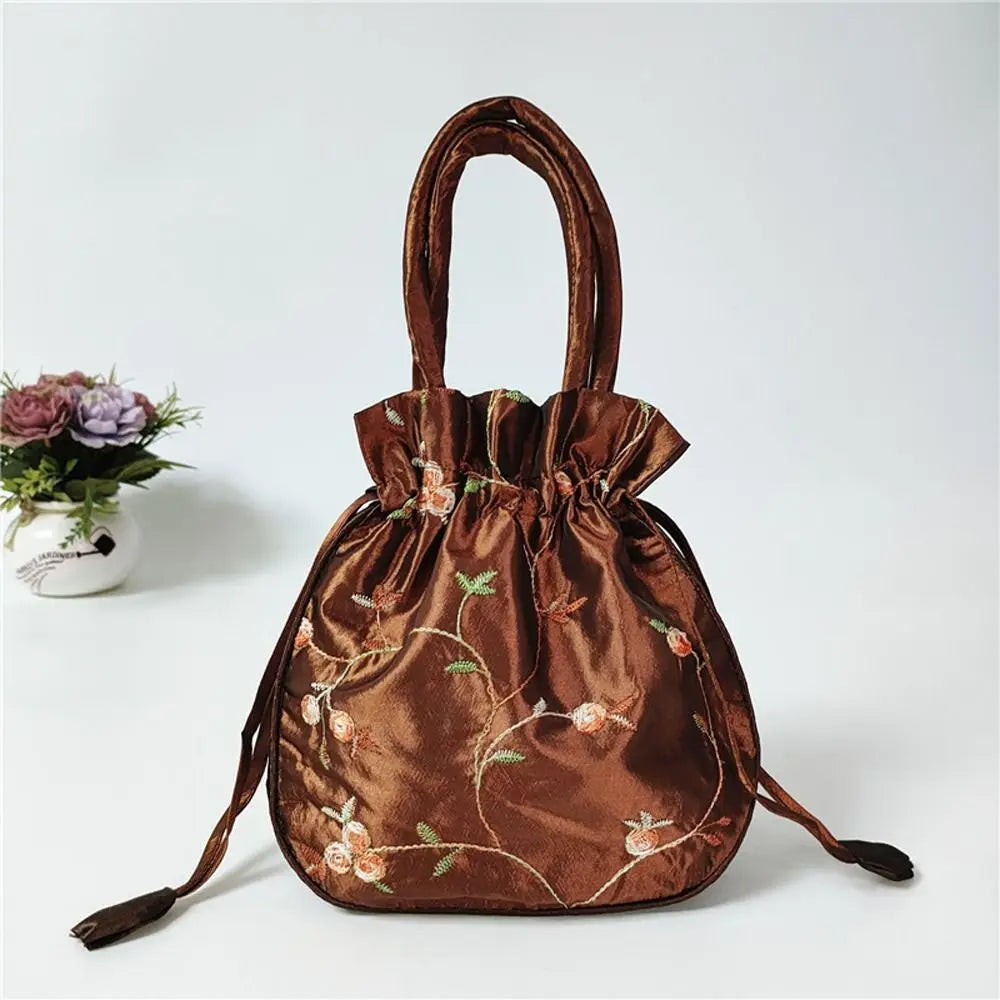 Ethnic Style Cosmetic Bag Embroidery Small Storage Bags Jewerly Packing Bag Hanfu Drawstrings Bags Women Flower Handbags
