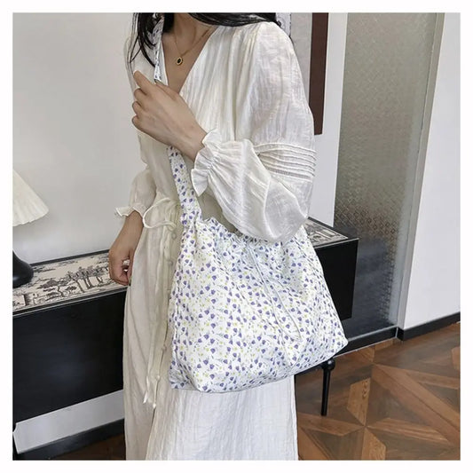 Fashion Simple Casual Shopper Tote Bags Crossbody Bag Flower Floral Canvas Shoulder Bag Large Capacity Handbag