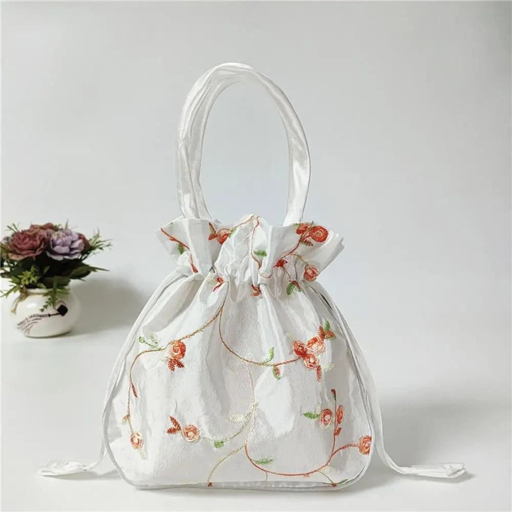 Ethnic Style Cosmetic Bag Embroidery Small Storage Bags Jewerly Packing Bag Hanfu Drawstrings Bags Women Flower Handbags