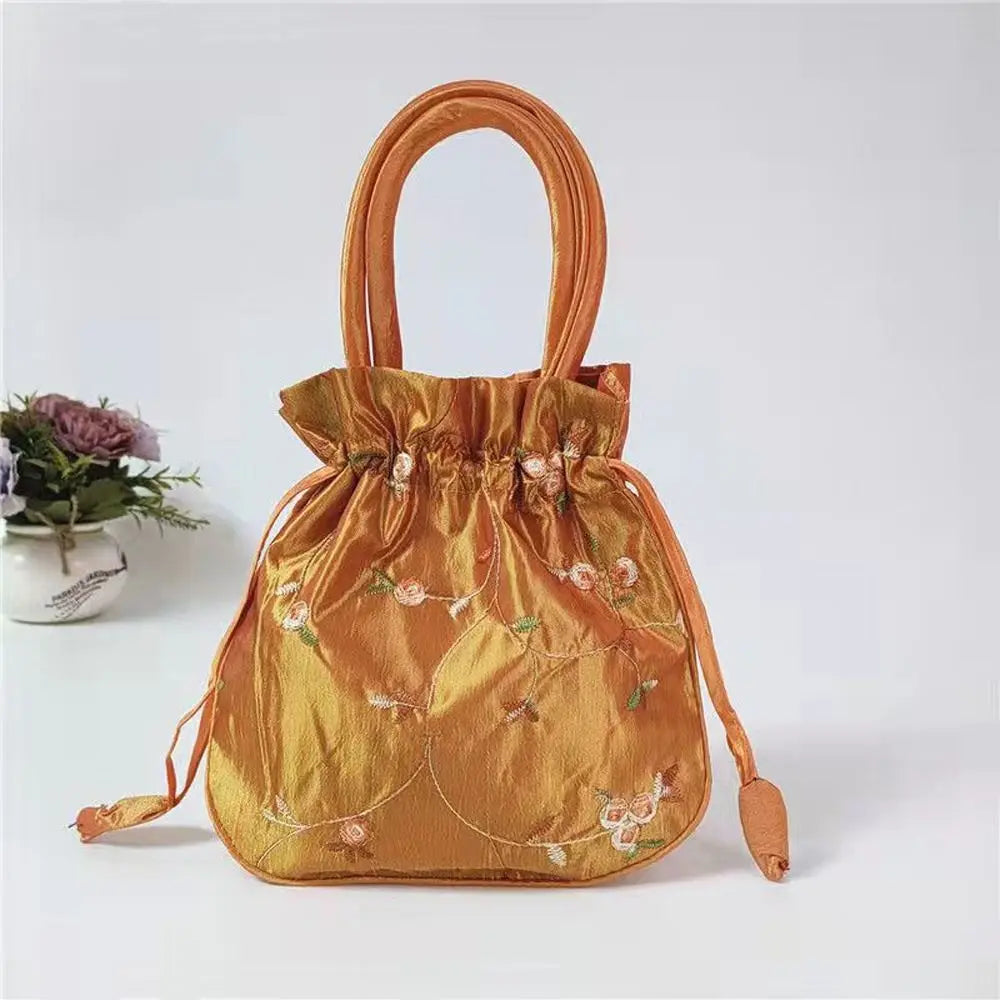Ethnic Style Cosmetic Bag Embroidery Small Storage Bags Jewerly Packing Bag Hanfu Drawstrings Bags Women Flower Handbags