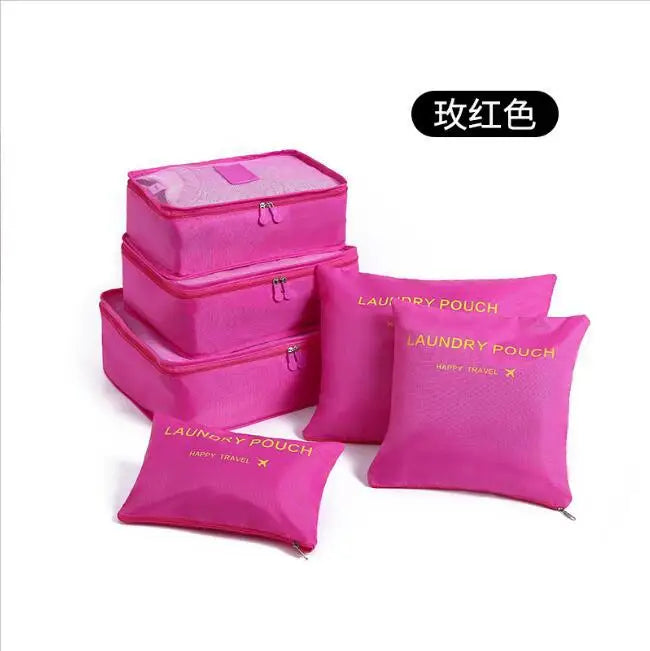 6 PCS Sac de rangement de voyage Ensemble pour vêtements Organisateur ridy Garde-robe Valise Pouch Unisexe Multifonction Emballage Cube Sac Kit de voyage