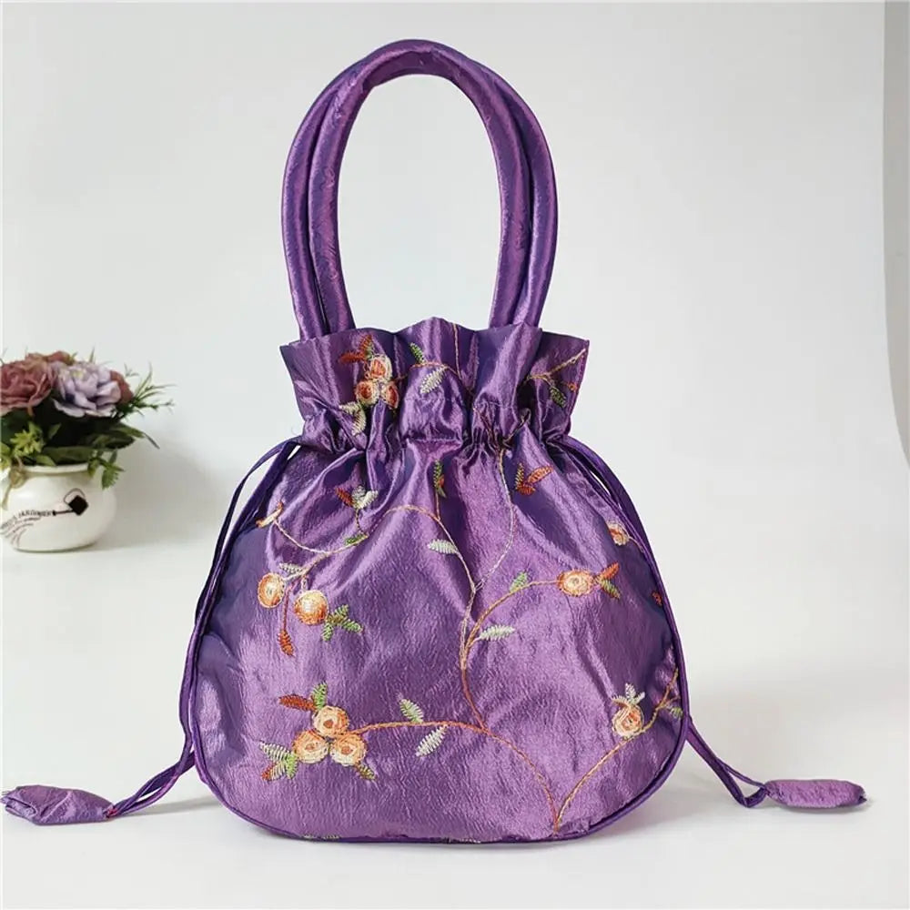Ethnic Style Cosmetic Bag Embroidery Small Storage Bags Jewerly Packing Bag Hanfu Drawstrings Bags Women Flower Handbags