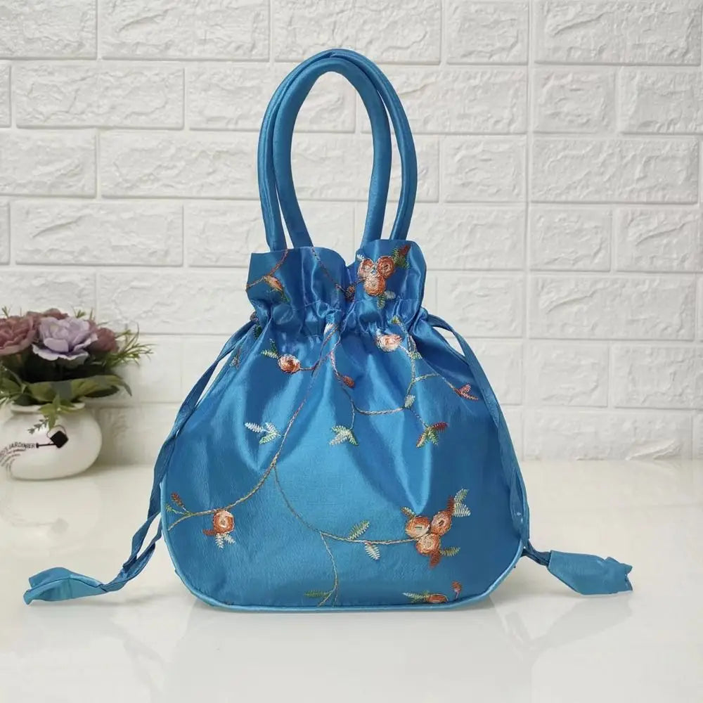 Ethnic Style Cosmetic Bag Embroidery Small Storage Bags Jewerly Packing Bag Hanfu Drawstrings Bags Women Flower Handbags