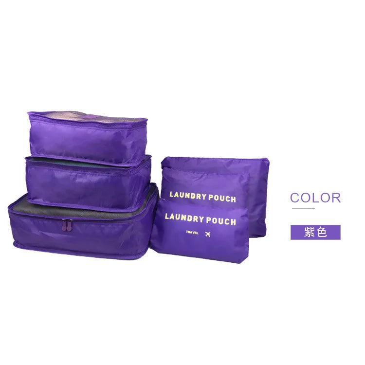 6 PCS Sac de rangement de voyage Ensemble pour vêtements Organisateur ridy Garde-robe Valise Pouch Unisexe Multifonction Emballage Cube Sac Kit de voyage