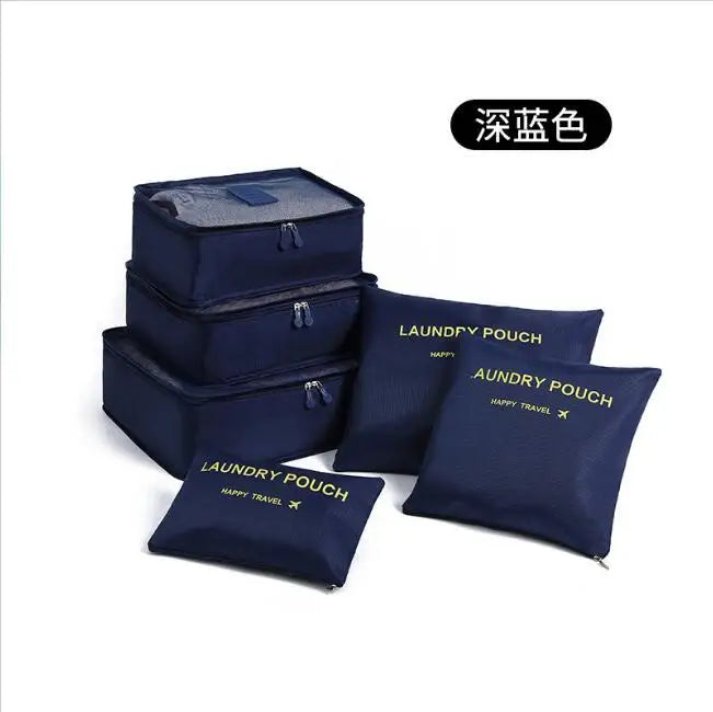 6 PCS Sac de rangement de voyage Ensemble pour vêtements Organisateur ridy Garde-robe Valise Pouch Unisexe Multifonction Emballage Cube Sac Kit de voyage