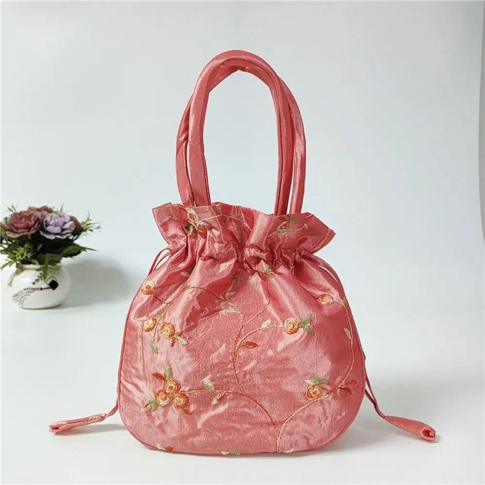 Ethnic Style Cosmetic Bag Embroidery Small Storage Bags Jewerly Packing Bag Hanfu Drawstrings Bags Women Flower Handbags