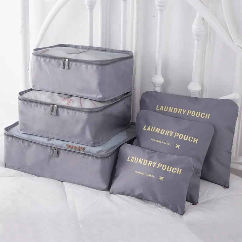 6 PCS Sac de rangement de voyage Ensemble pour vêtements Organisateur ridy Garde-robe Valise Pouch Unisexe Multifonction Emballage Cube Sac Kit de voyage