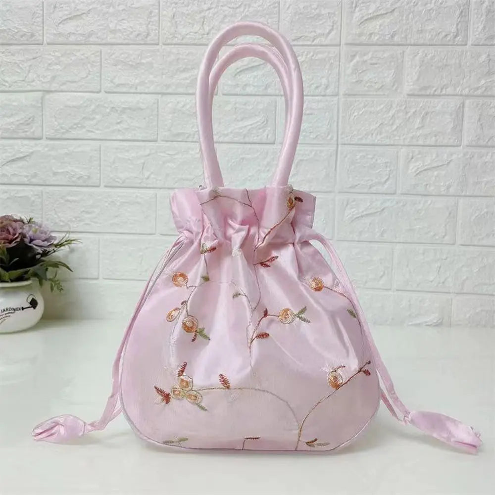 Ethnic Style Cosmetic Bag Embroidery Small Storage Bags Jewerly Packing Bag Hanfu Drawstrings Bags Women Flower Handbags
