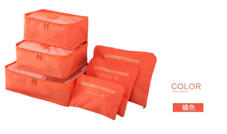 6 PCS Sac de rangement de voyage Ensemble pour vêtements Organisateur ridy Garde-robe Valise Pouch Unisexe Multifonction Emballage Cube Sac Kit de voyage